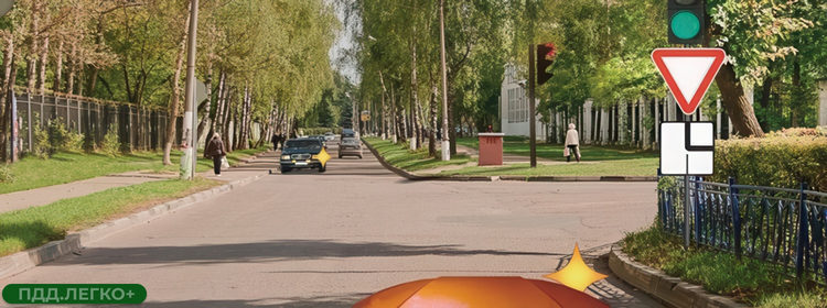 Поворот направо, легковой автомобиль слева