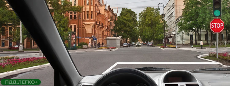 Перекресток, светофор, зеленый сигнал, движение прямо
